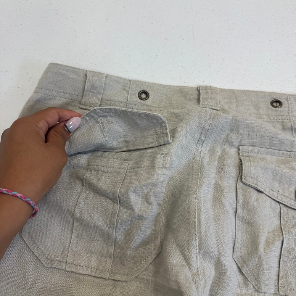 Gianni Bini Oatmeal Beige Linen Wide Leg Trousers Size 29 Utility Pockets - Picture 5 of 9